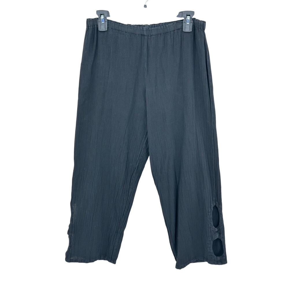 Oh My Gauze Pants Womens 1 US Small Medium Black Cutouts Crop Gauzy‎ Lagenlook